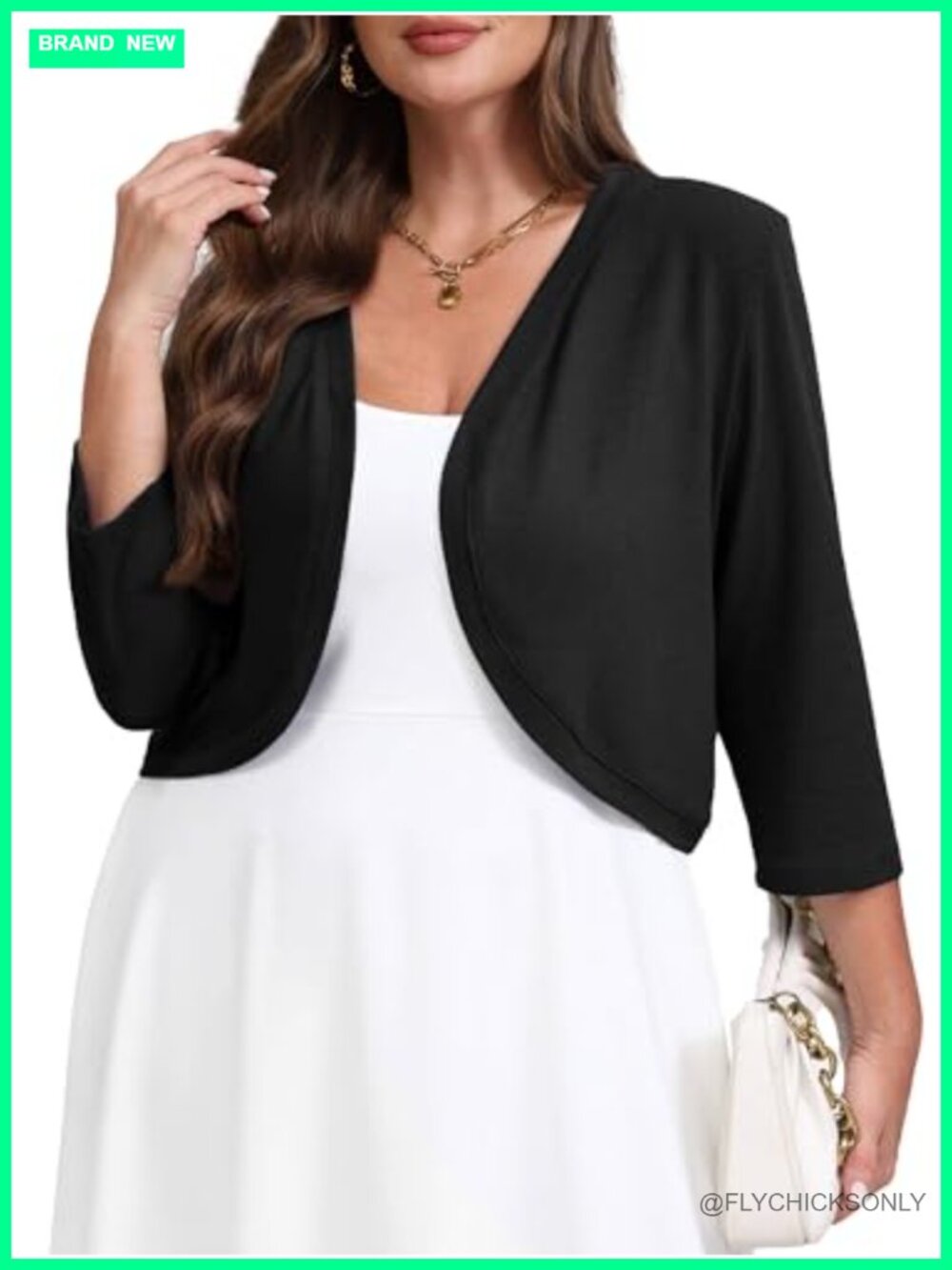 Plus Size Women 3/4 Sleeve Shrug Lightweight Open Front Knit Cropped Bolero
